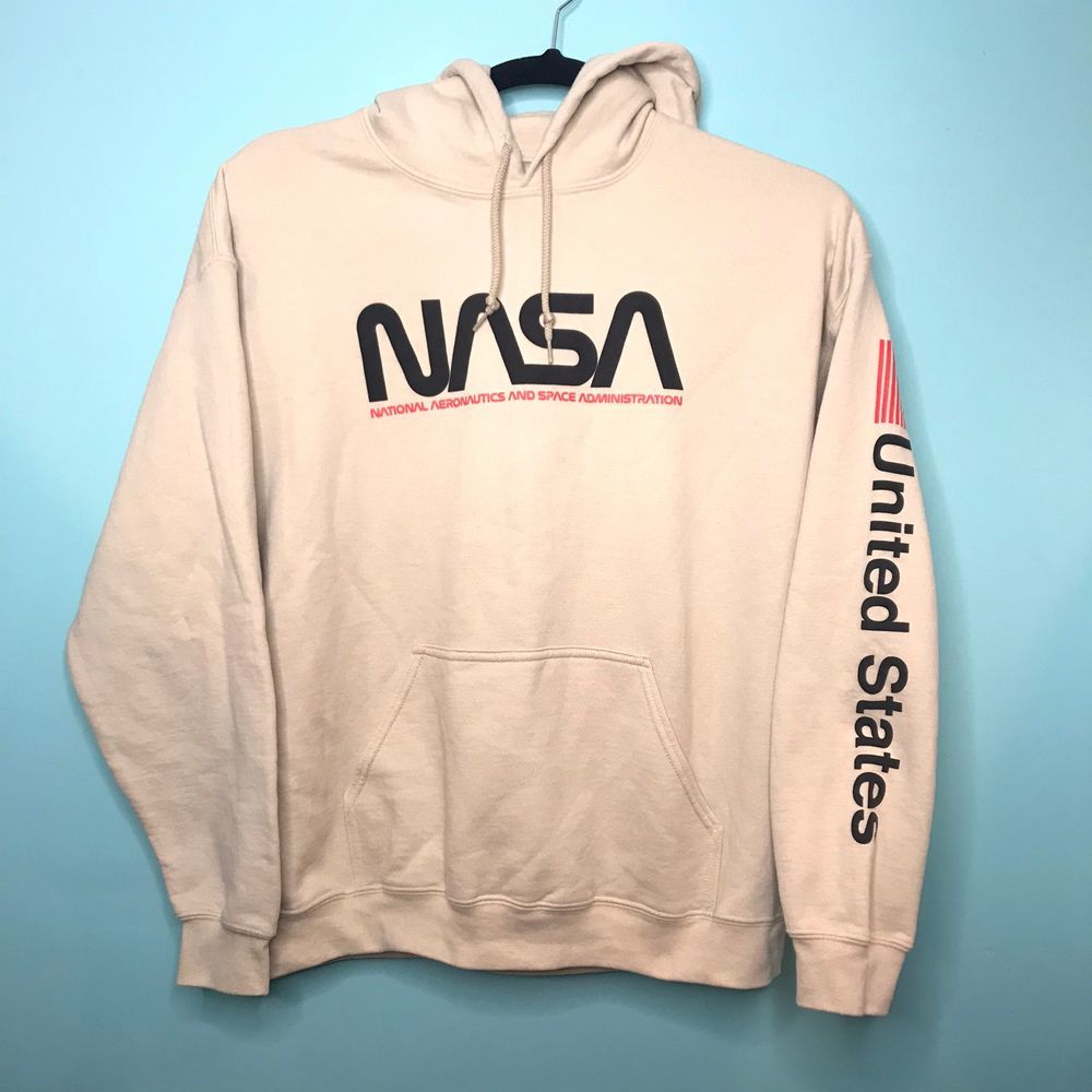 NASA Cream Hoodie Men's Sweatshirt Size Large - Picture 3 of 8